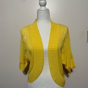 Allison Brittney Vibrant Yellow Open-Front Sweater shrug eyelet pattern Large